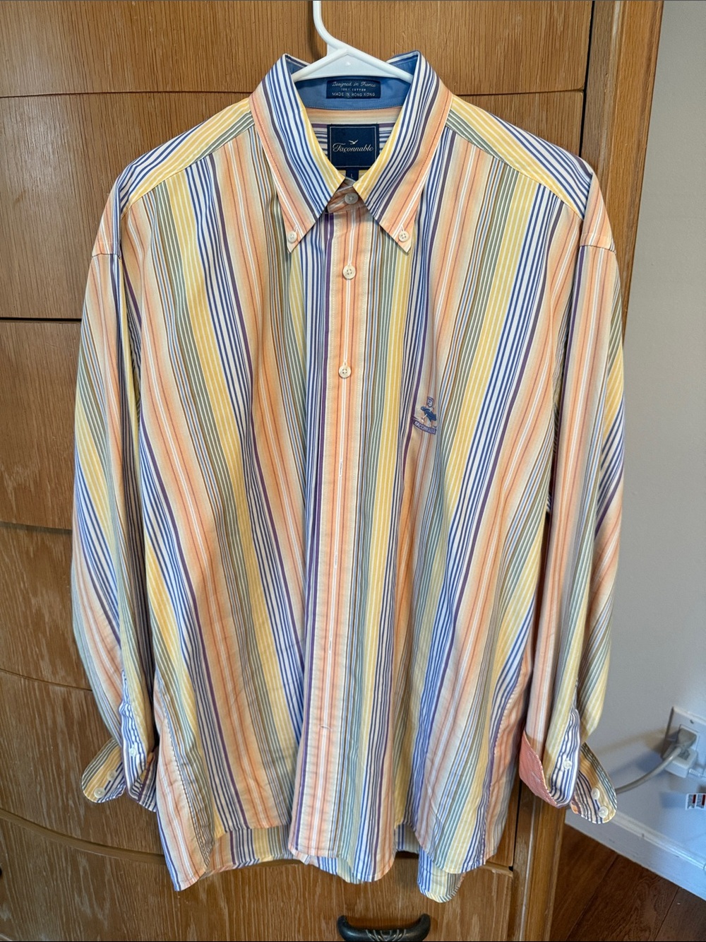 Faconnable Multi-Stripe Button-Down Shirt - Orange, Blue, Yellow
